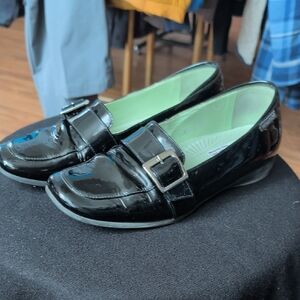 Patent Black Buckle Loafers for Women